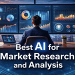 AI tools for market research and analysis dashboard showing data visualization, charts, and insights in a modern workspace (2026)