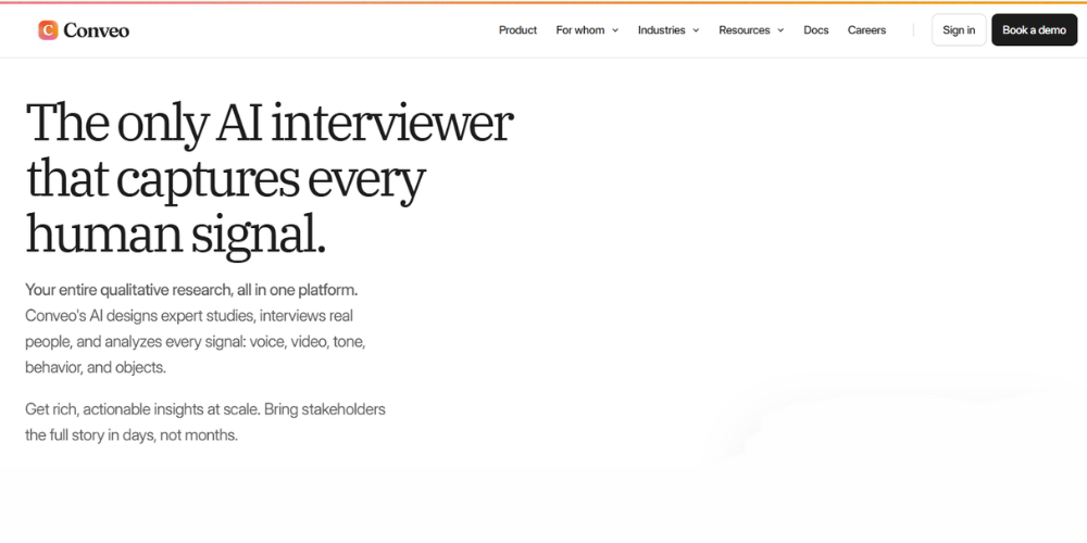 Conveo AI video interview analysis platform extracting insights from customer recordings