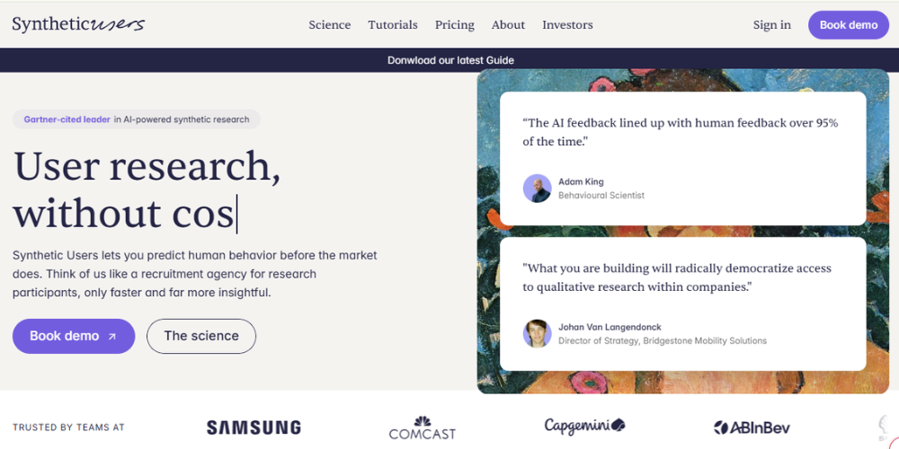 Synthetic Users AI platform simulating customer personas for market research interviews