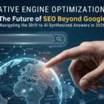 Modern tech-themed blog header for AdsLectic featuring a holographic data globe and search interface, titled 'Generative Engine Optimization (GEO): The Future of SEO Beyond Google'.