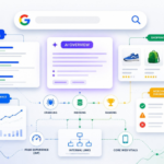 Visual representation of Google Search evolution with AI search, indexing, Core Web Vitals, and search analytics insights.