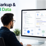 Professional SEO specialist analyzing schema markup and structured data dashboard to improve search engine understanding and AI search visibility.
